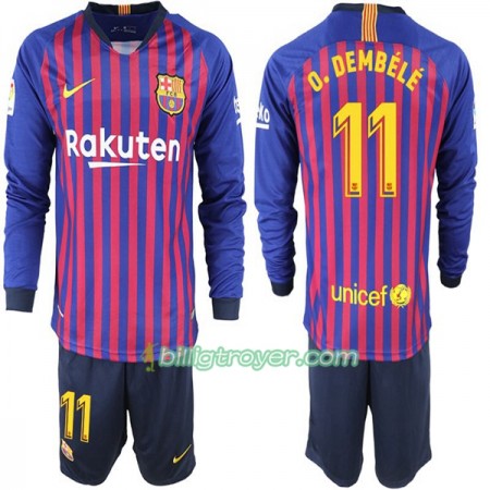 Billige Fotballdrakter FC Barcelona O. Dembele 11 Barn Hjemmedraktsett 2018/19 Langermet